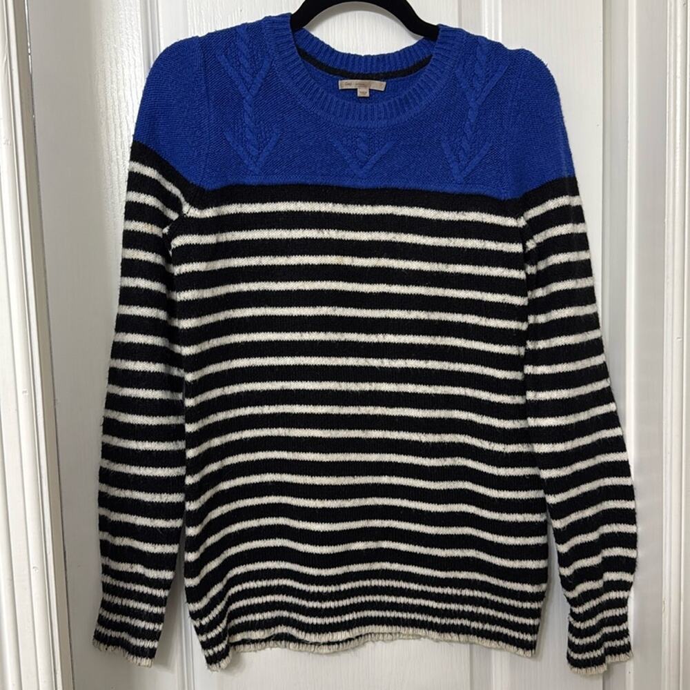 Gap Blue Crew Neck Pullover Knit Sweater Black White Stripe Medium